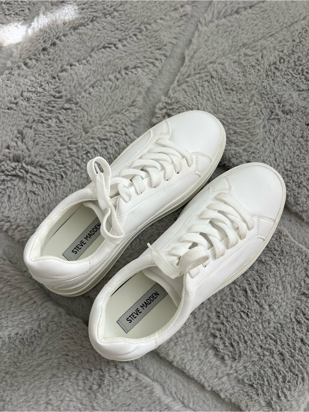 Steve Madden All-White Leather Platform Sneakers